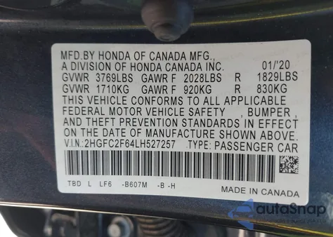 2020 Honda Civic Lx z USA, uszkodzony, nr VIN 2HGFC2F64LH527257